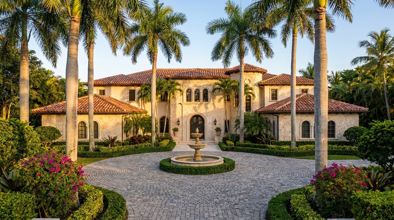 Evening view of a Florida waterfront home